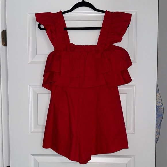 Red Ruffled Women's Romper - Picture 2 of 6